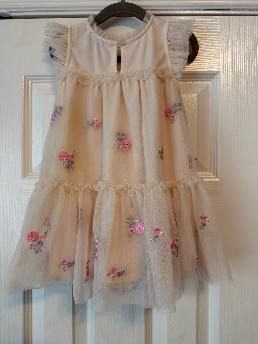 Zunie Cream Tulle Dress with Pink Floral Embroidery- perfect flower girl dress! - Picture 2 of 4